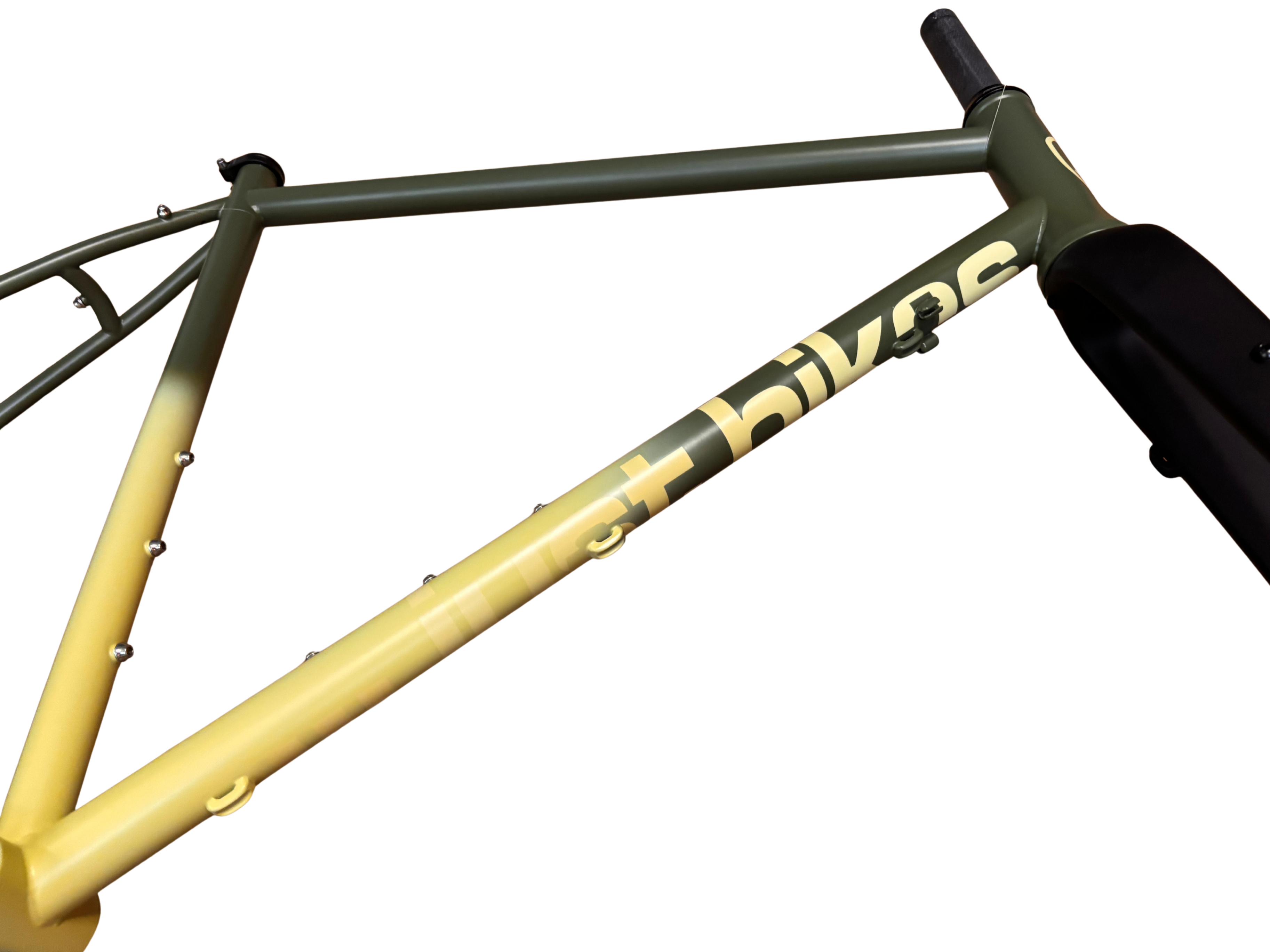 Just Bikes JB04 Gravel Stahl Rahmenset Carbon oder Stahl Gabel 12 Achsen Flat Mount Olivegrün / Hellgrün
