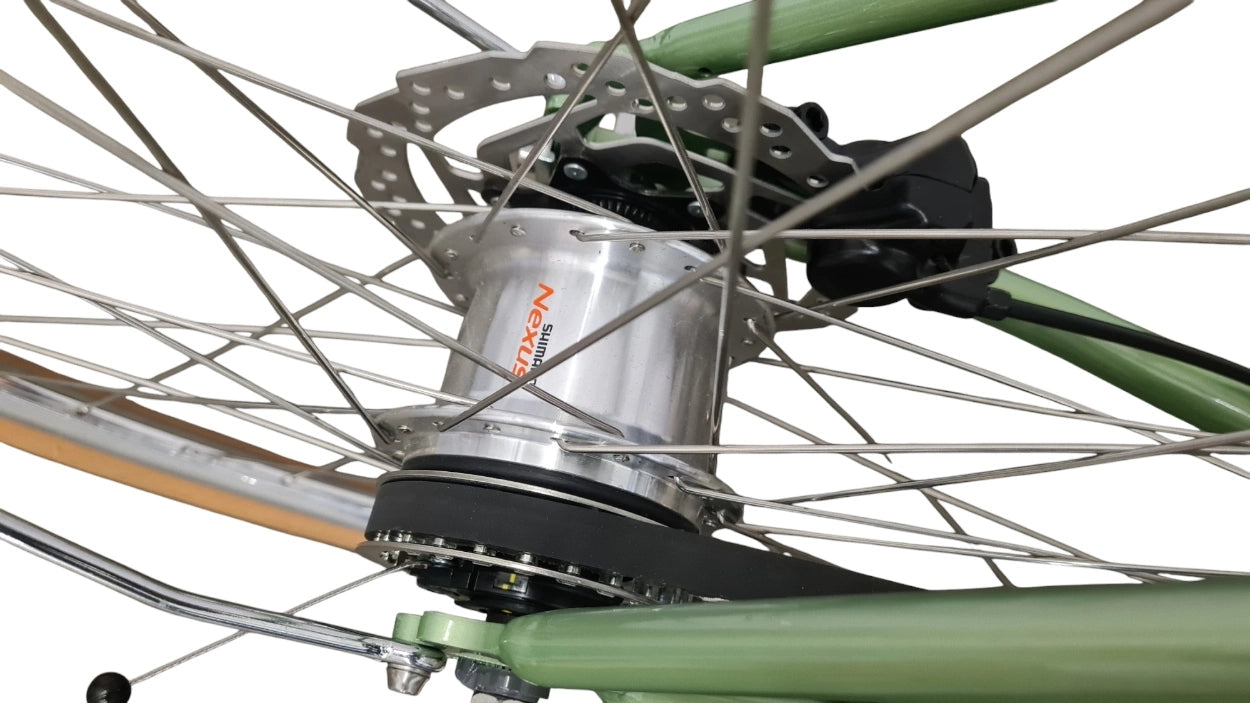Mariluz Urban- Citybike Riemenantrieb Gates Nexus 7-Gang Scheibenbremse Olive Grün