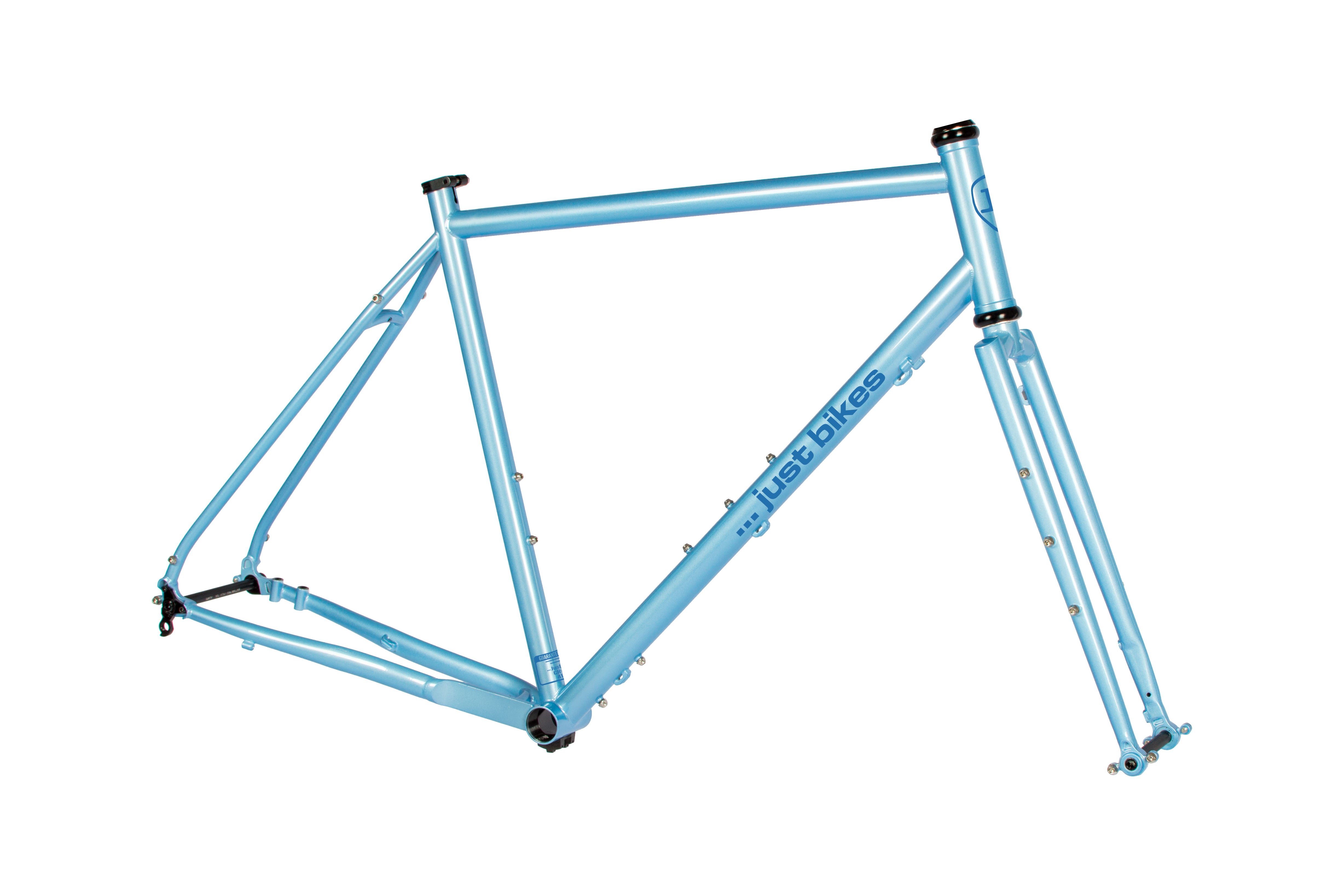 Just Bikes JB06 Gravel Stahl Rahmenset Stahl Gabel 12 Achsen Flat Mount CrMo Sky Blue Shiny