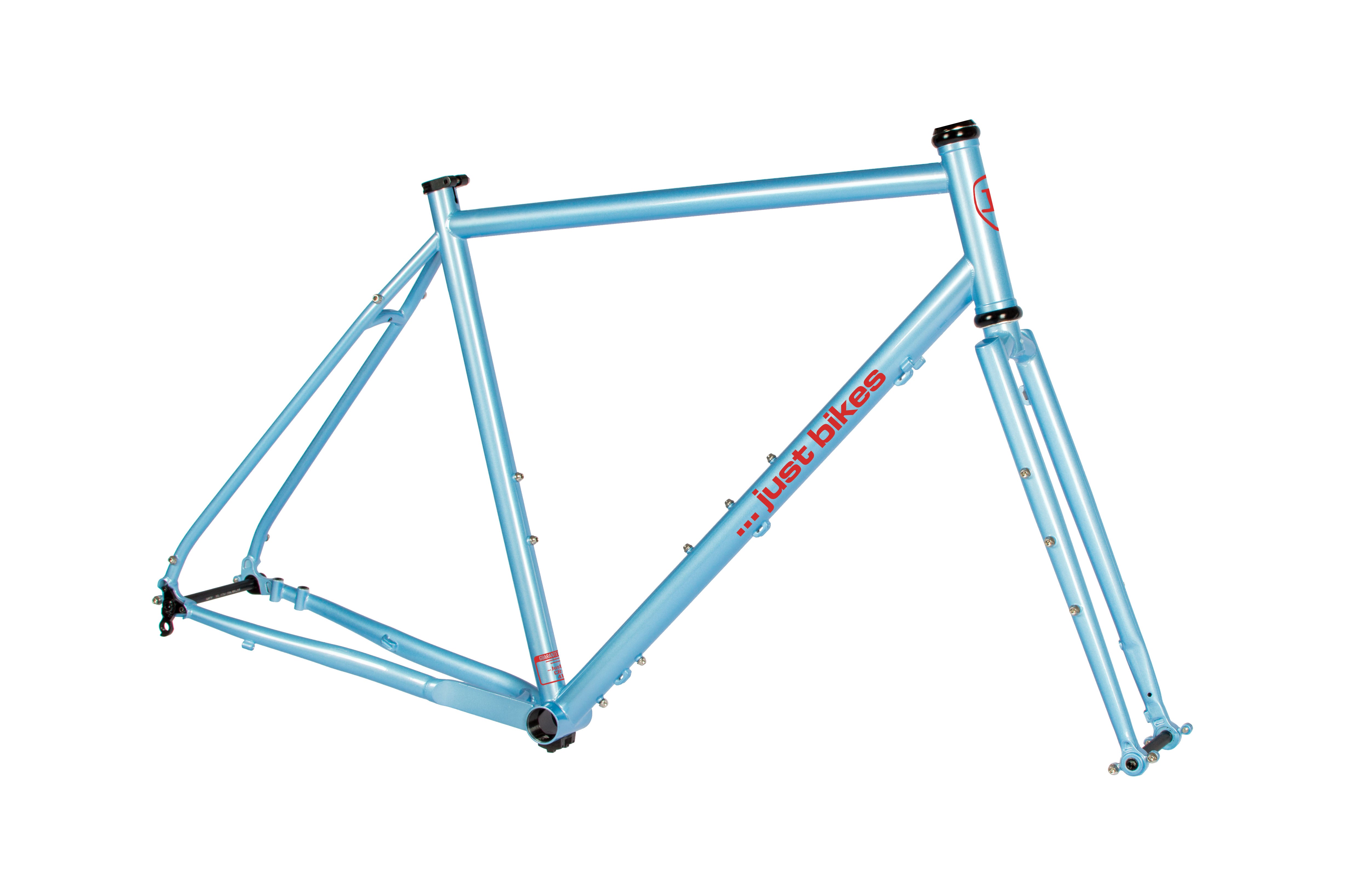 Just Bikes JB06 Gravel Stahl Rahmenset Stahl Gabel 12 Achsen Flat Mount CrMo Sky Blue Shiny
