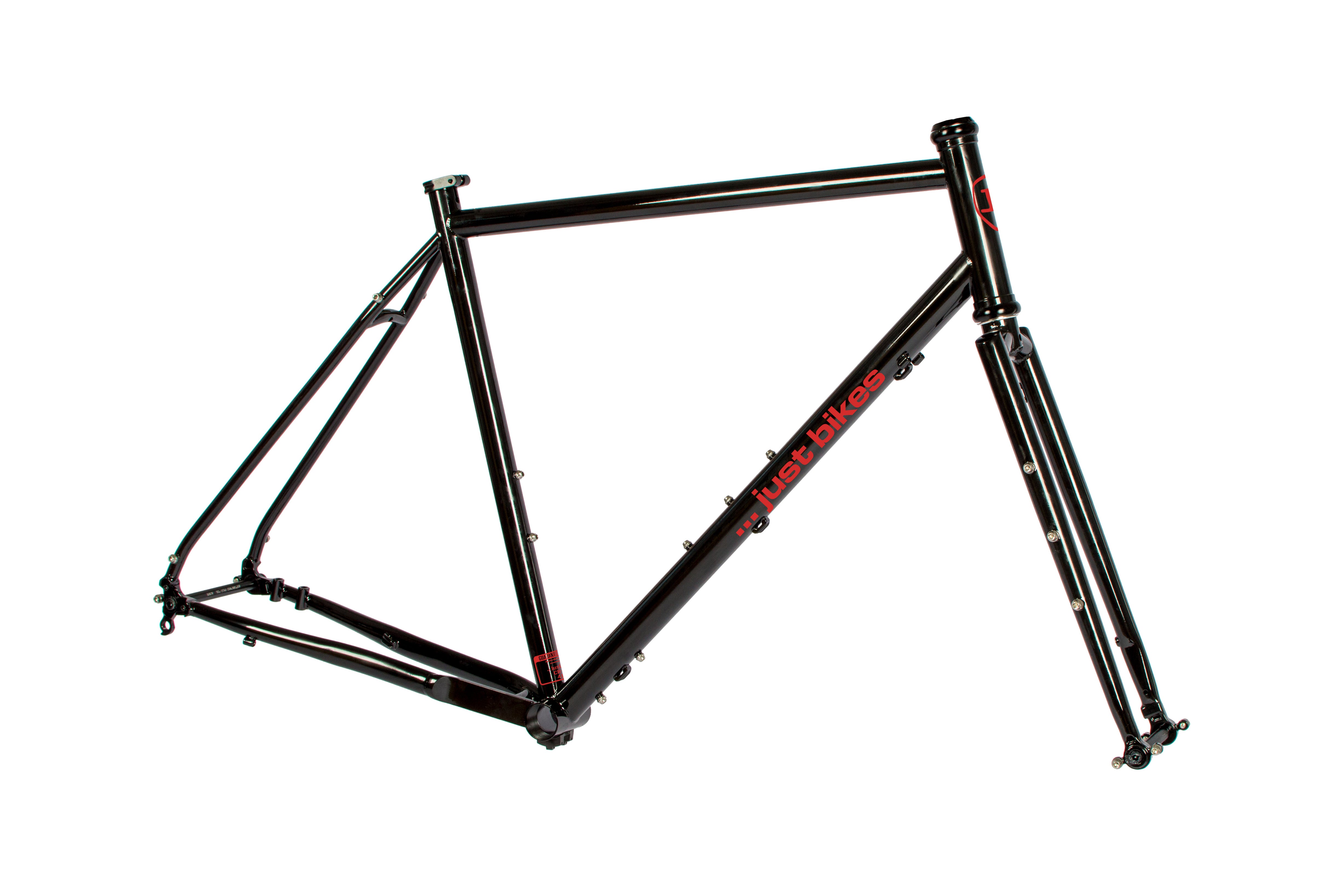 Just Bikes JB06 Gravel Stahl Rahmenset Stahl Gabel 12 Achsen Flat Mount CrMo Schwarz Glossy ohne Aufkleber