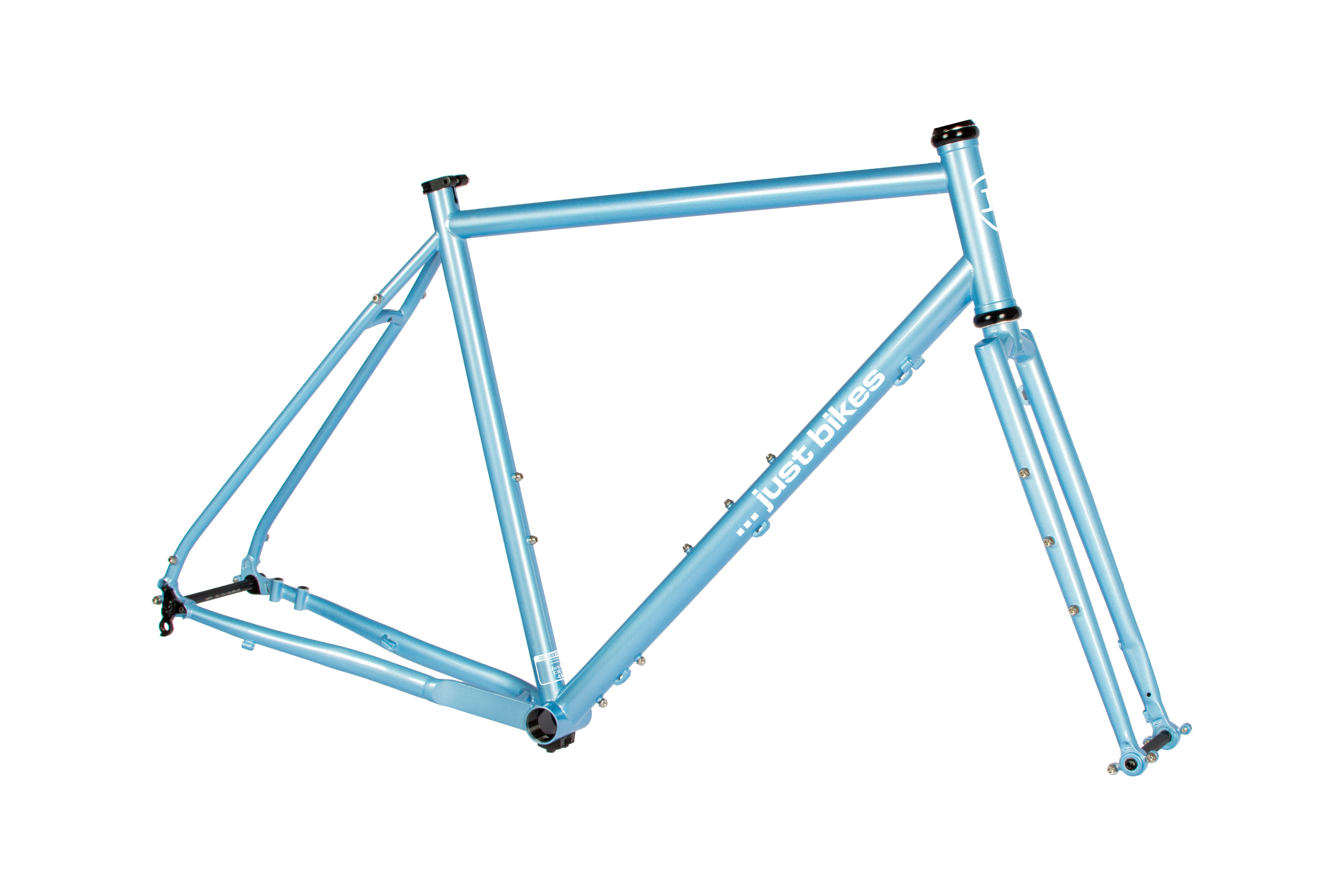 Just Bikes JB06 Gravel Stahl Rahmenset Stahl Gabel 12 Achsen Flat Mount CrMo Sky Blue Shiny