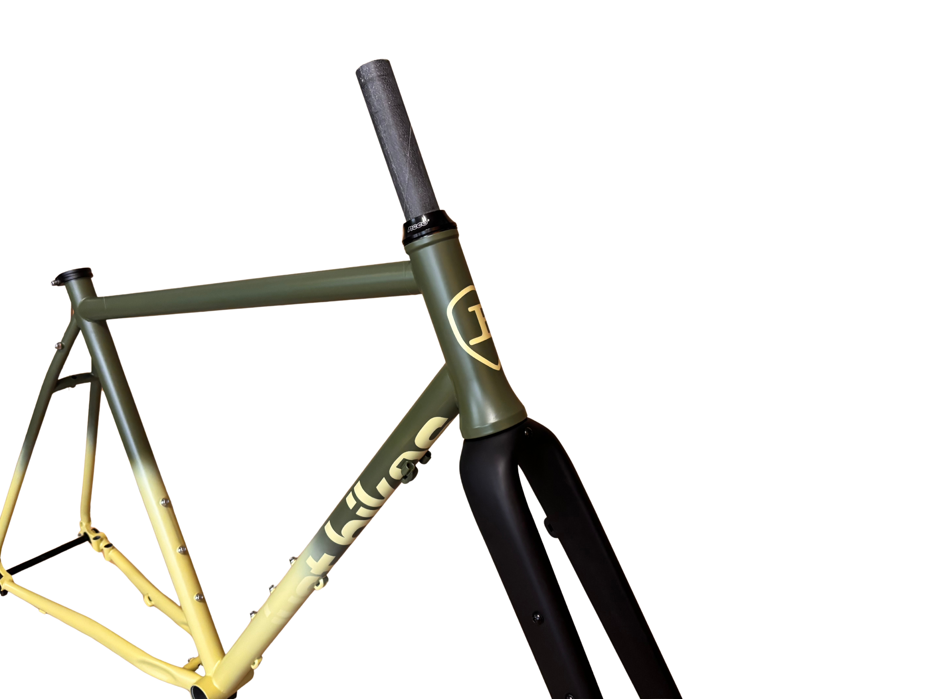 Just Bikes JB04 Gravel Stahl Rahmenset Carbon oder Stahl Gabel 12 Achsen Flat Mount Olivegrün / Hellgrün