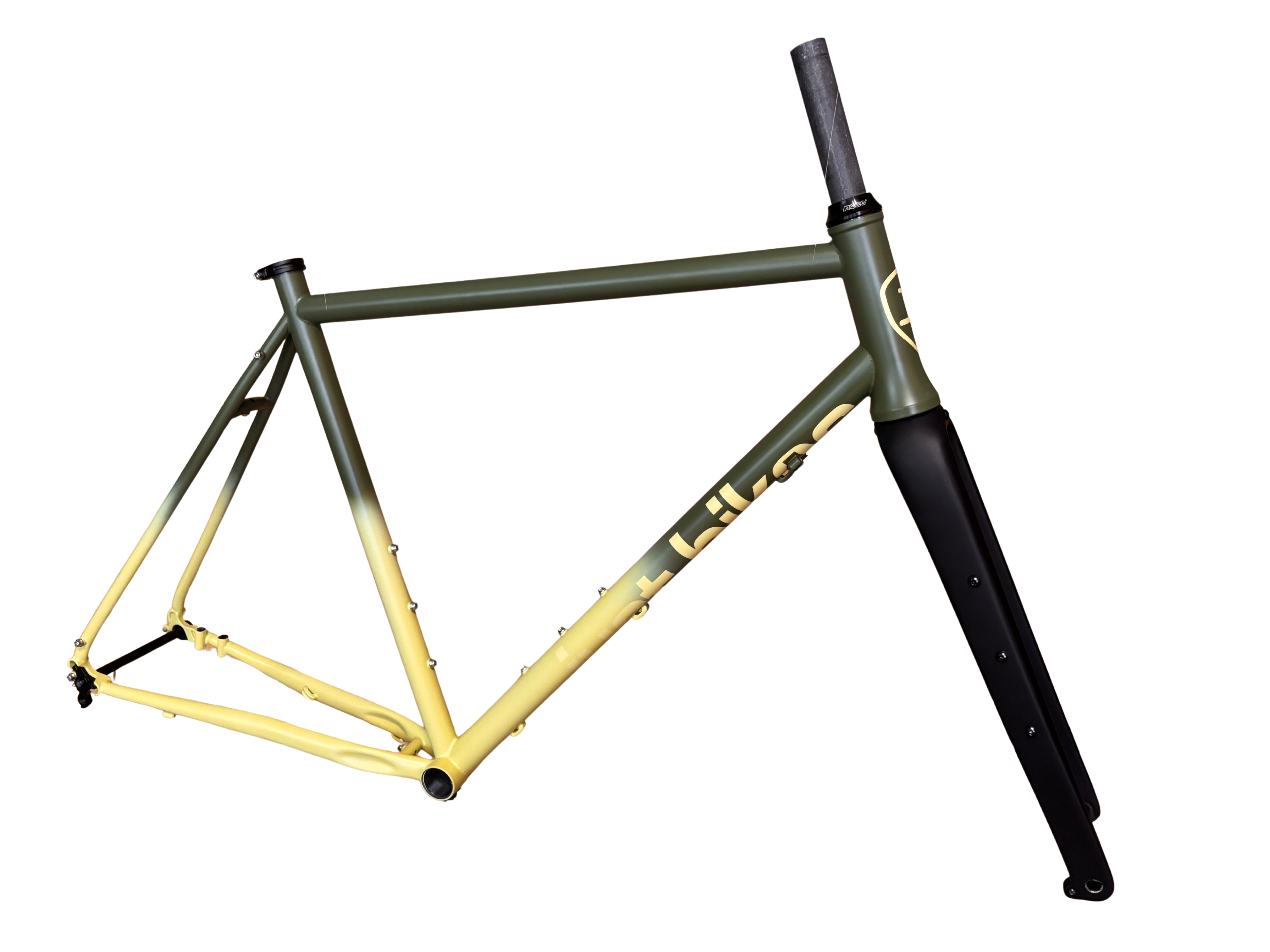 Just Bikes JB04 Gravel Stahl Rahmenset Carbon oder Stahl Gabel 12 Achsen Flat Mount Olivegrün / Hellgrün