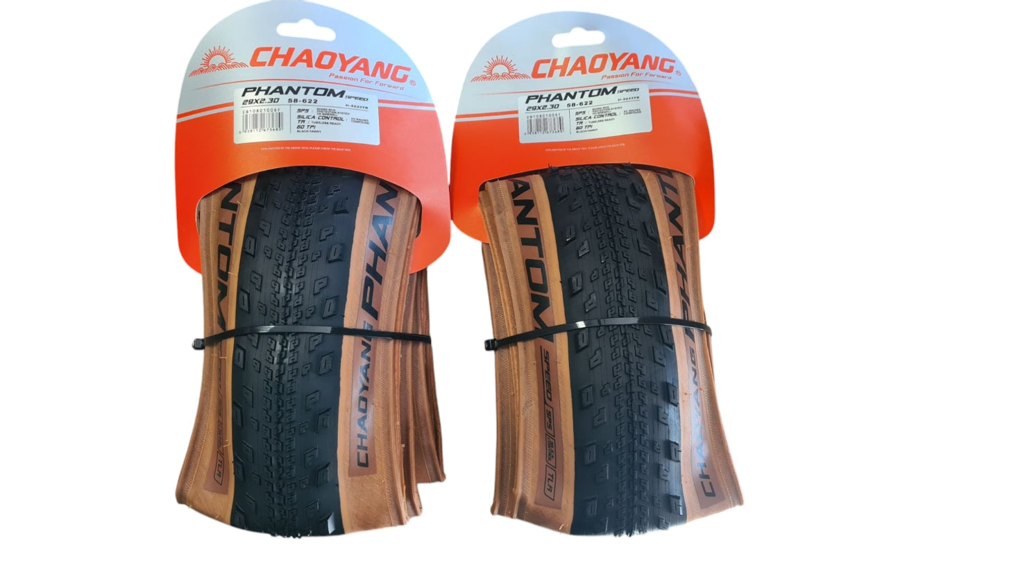 2 Stk 29X2.30 Chaoyang Phantom Speed MTB Reifen Tubeless Ready 58-622 Faltreifen Black/Tan